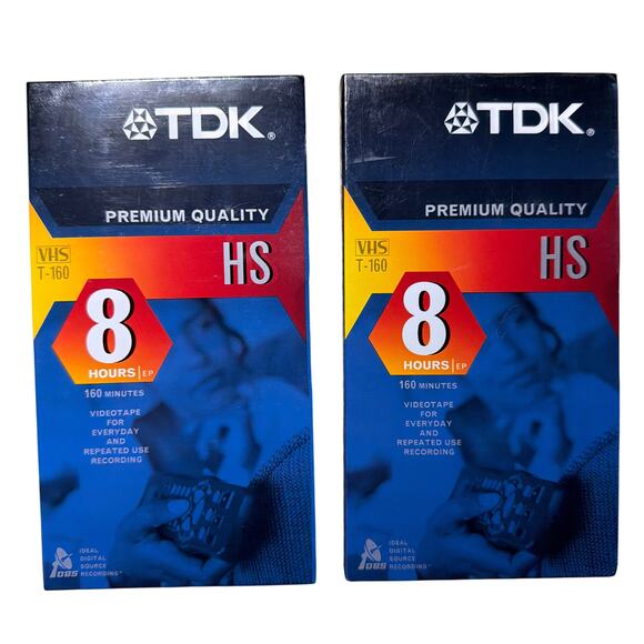 Lot of 2 TDK HS Premium Quality VHS 160 Min 8 Hours EP Blank Videotapes Sealed - Picture 1 of 3